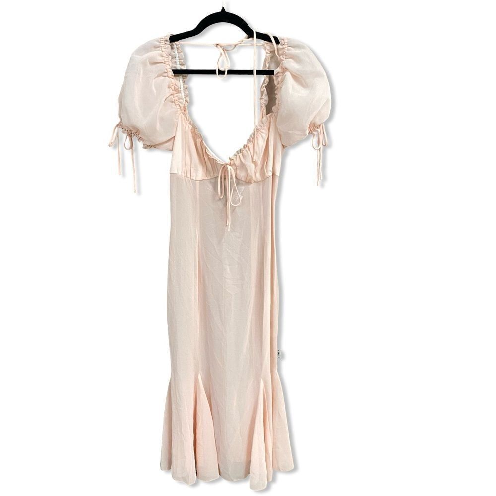 LOBA sheer Pink Midi Dress April Pastel Pink puff sleeves lingerie Revolve S - Picture 10 of 15